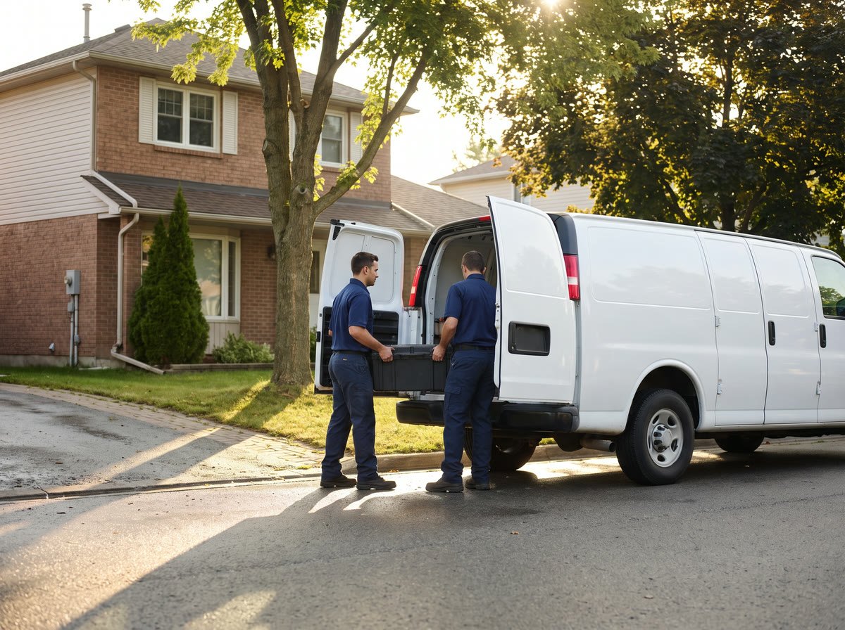 Two HEC Ottawa technicians loading equipment into the service van